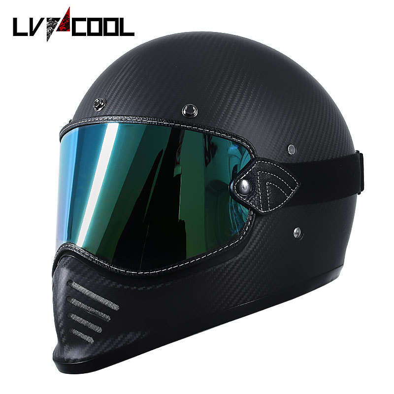 Lvcool Kart casco completo casco de la vendimia de los hombres y de las mujeres de La Motocicleta Harley motocicleta de fibra de carbono de crucero de fibra de carbono casco completo