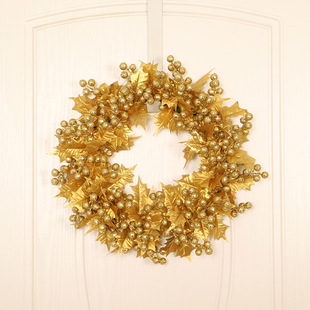 Cross Border Gold Silver Christmas Wreath Trigeminal Fruit Decoration Door Hanging Plastic Ring Christmas Decorations Garden Hanging Ornaments