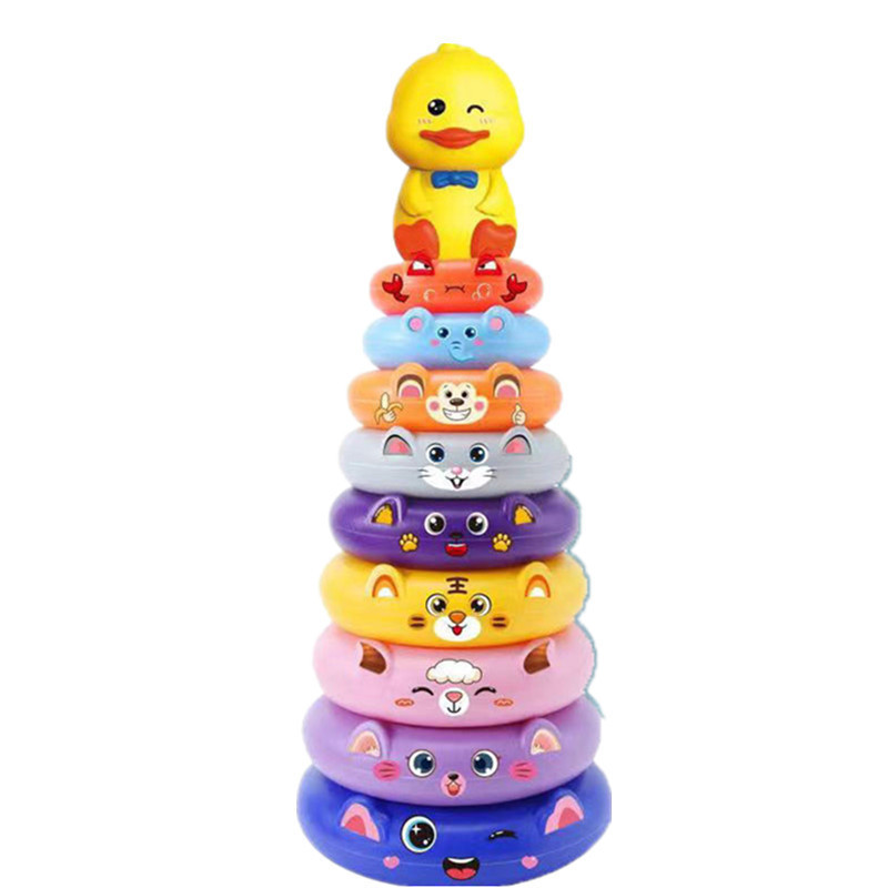 Niños lanzando jengle bloques de construcción pato juguete Arco Iris Torre anillo desarrollo cerebro juego puesto de juguete