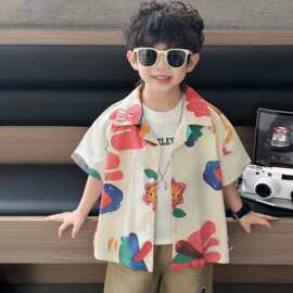 男童短袖衬衫夏季2026新款中小童韩范印花短袖衬衣儿童夏天半袖薄