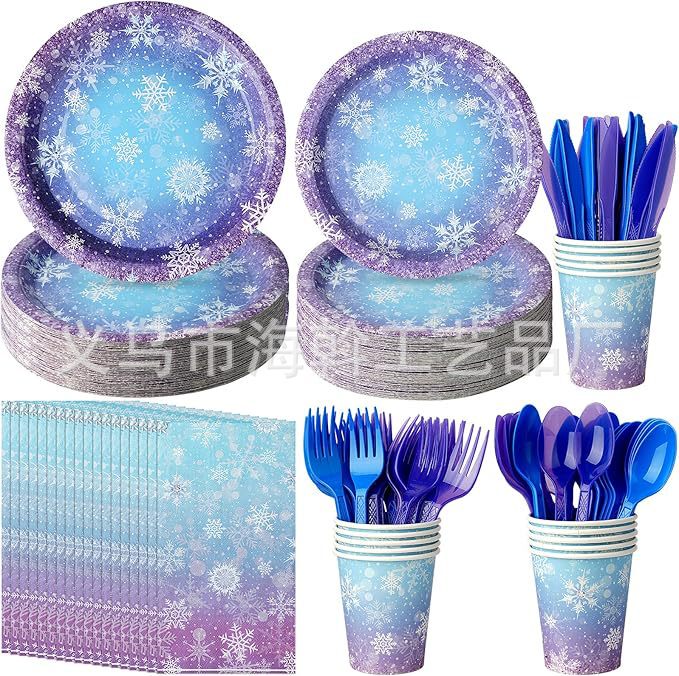 Cross-Border New Purple Snowflake Party Decorations Christmas Disposable Tableware Paper Plates Napkins Tableware Supplies Cross-Border New Purple Snowflake Party Decorations Christmas Disposable Tableware Paper Plates Napkins Tableware Supplies