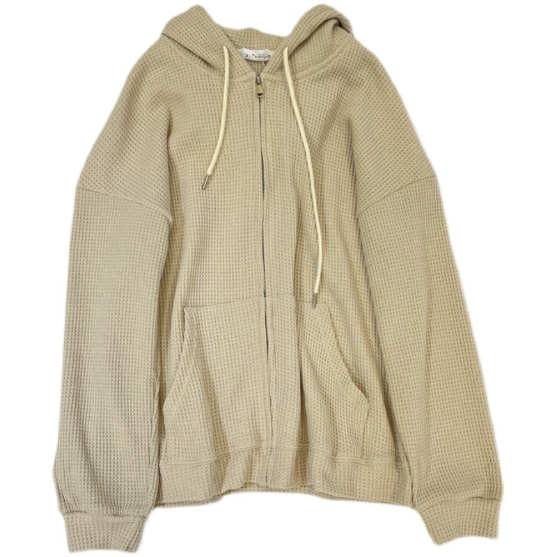 Вафельная Толстовка Женская Осенняя новая свободная ленивая стройная универсальная Тонкая Повседневная куртка кардиган на молнии