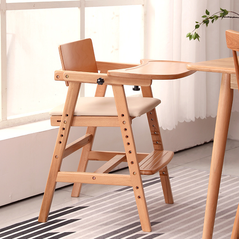 Wholesale Baby Chair Commercial Household Baby Dining Chair with Backrest High Chair Solid Wood Adjustable Growth Chair with Dinner Plate
