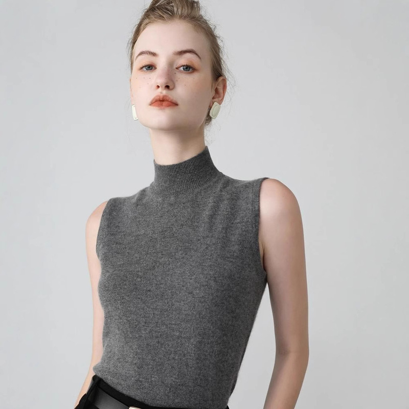 Autumn and Winter Clothing Half-turtleneck Cashmere Sweater Women's Sleeveless Knitted Vest Base Cashmere Sweater Vest