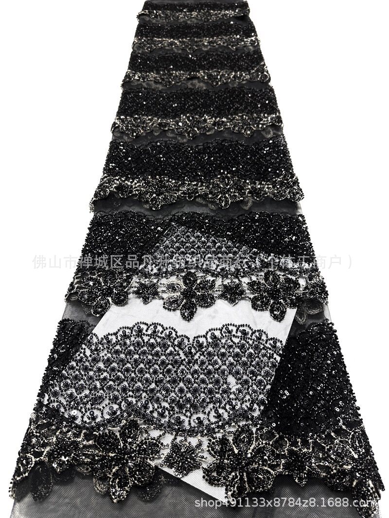 Nuevo estereoscópico 3D decalco manual cuentas tubo bordado tela de moda europea y americana vestido de boda vestido de cena tela