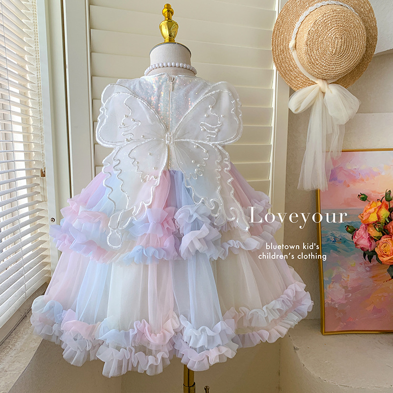Dress, children's summer clothing, small princess costume sleevless, rainbow girl's skirt