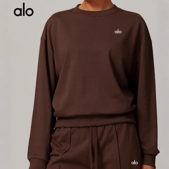 Alo European and American Clothing Sports Printed Loose Round Neck Sweatshirt Casual Sports Fitness Top Breathable and Comfortable