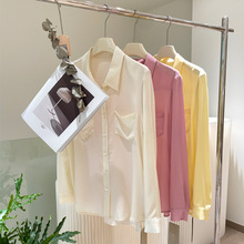 真丝防晒衬衫女2025春夏新款长袖宽松纯色100%桑蚕丝双绉砂洗上衣