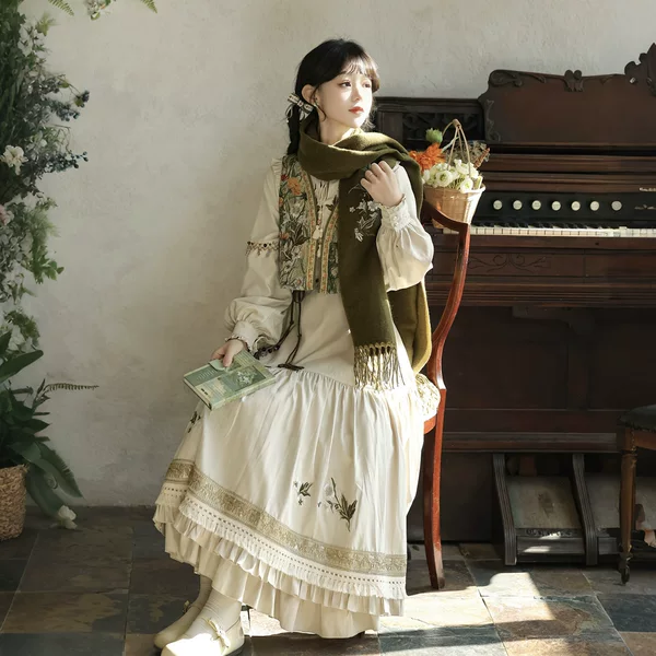 2026 Yimeng Pavilion Original Vine Branch Chinese Style Han Element Women's Scarf Vest Dress Set 7461