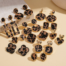欧美秋冬复古几何圆形花朵豹纹银针耳环美拉德小众高级感气质耳饰