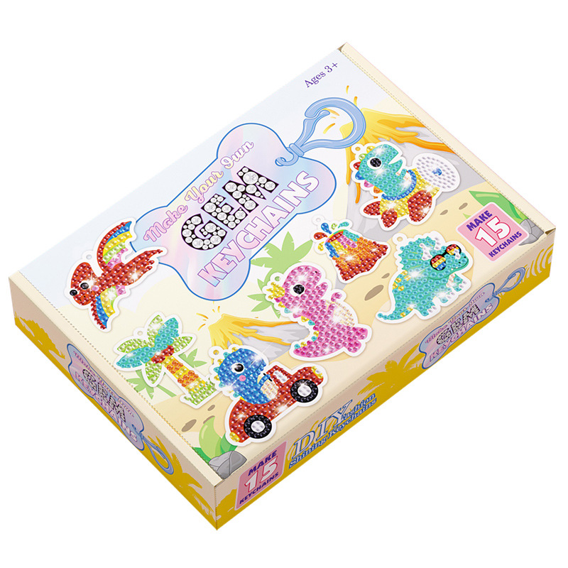 Venta caliente transfronteriza, derechos de autor, pintura de diamantes, llavero de acrílico DIY hecho a mano, colgante multiusos, juego de caja de color