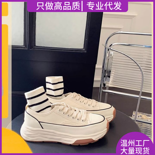 Niche Thick-Soled Lace-Up Canvas Shoes for Women 2025 New Low-Top Flats-Soled White Shoes for Women Casual Dissolving Sneakers