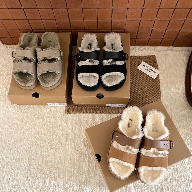 Henan Sangpo Village 2026 new style invisible height-increasing fluffy slippers, comfortable for outdoor wear, wool slippers, furry slippers