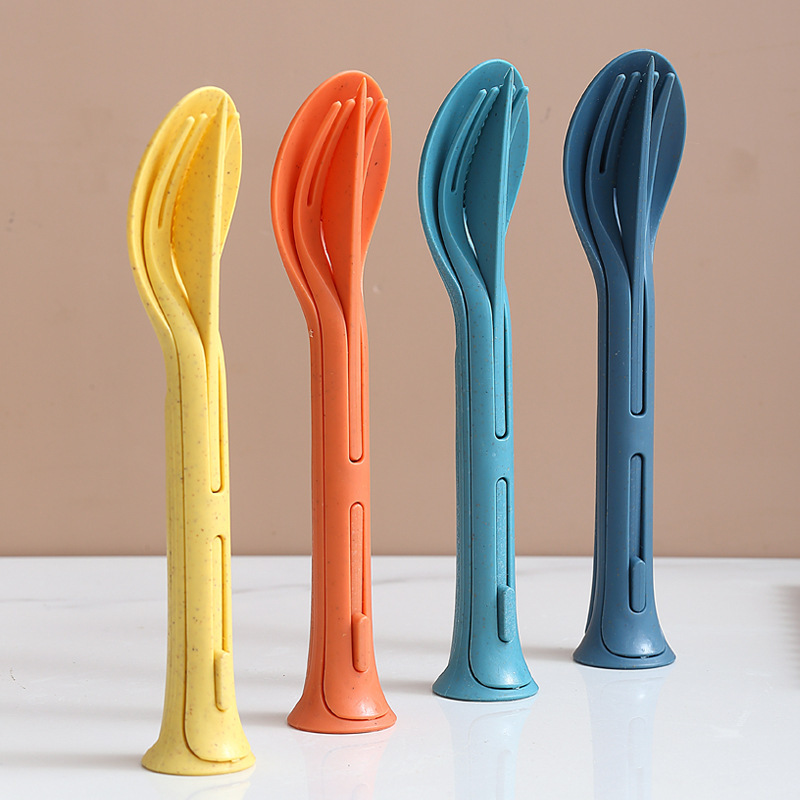 Steak Knife Tableware Set Dessert Fork Creative Wheat ins Three-in-One Outdoor Portable Plastic Knife, Fork and Spoon