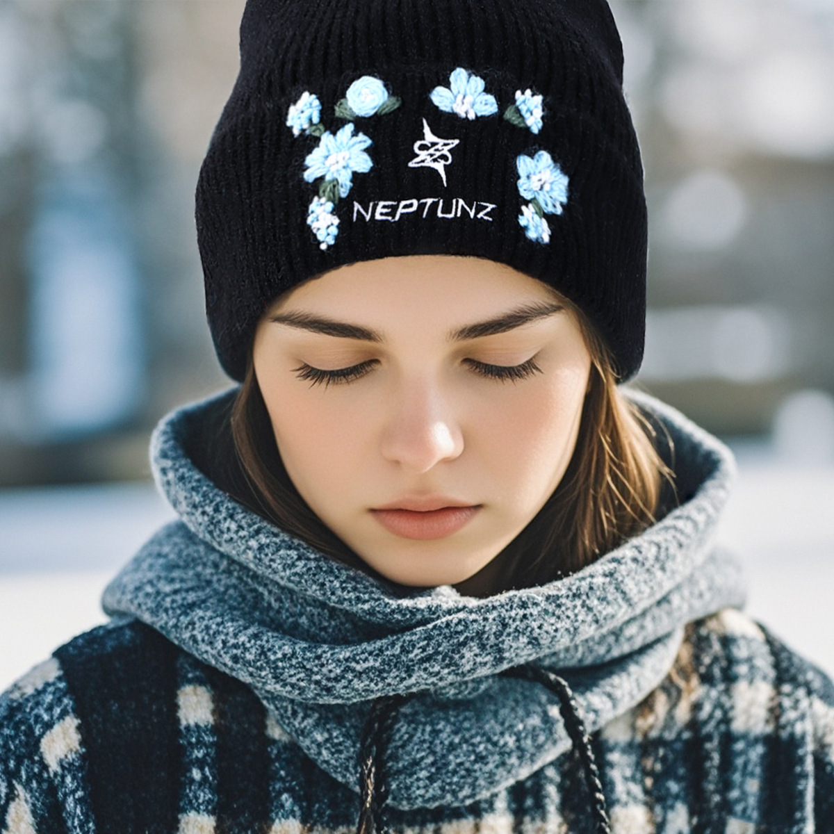 Cappello invernale caldo all'uncinetto, versatile, lavorato a maglia e ricamato a mano, da donna, autunno/inverno_voghion.com