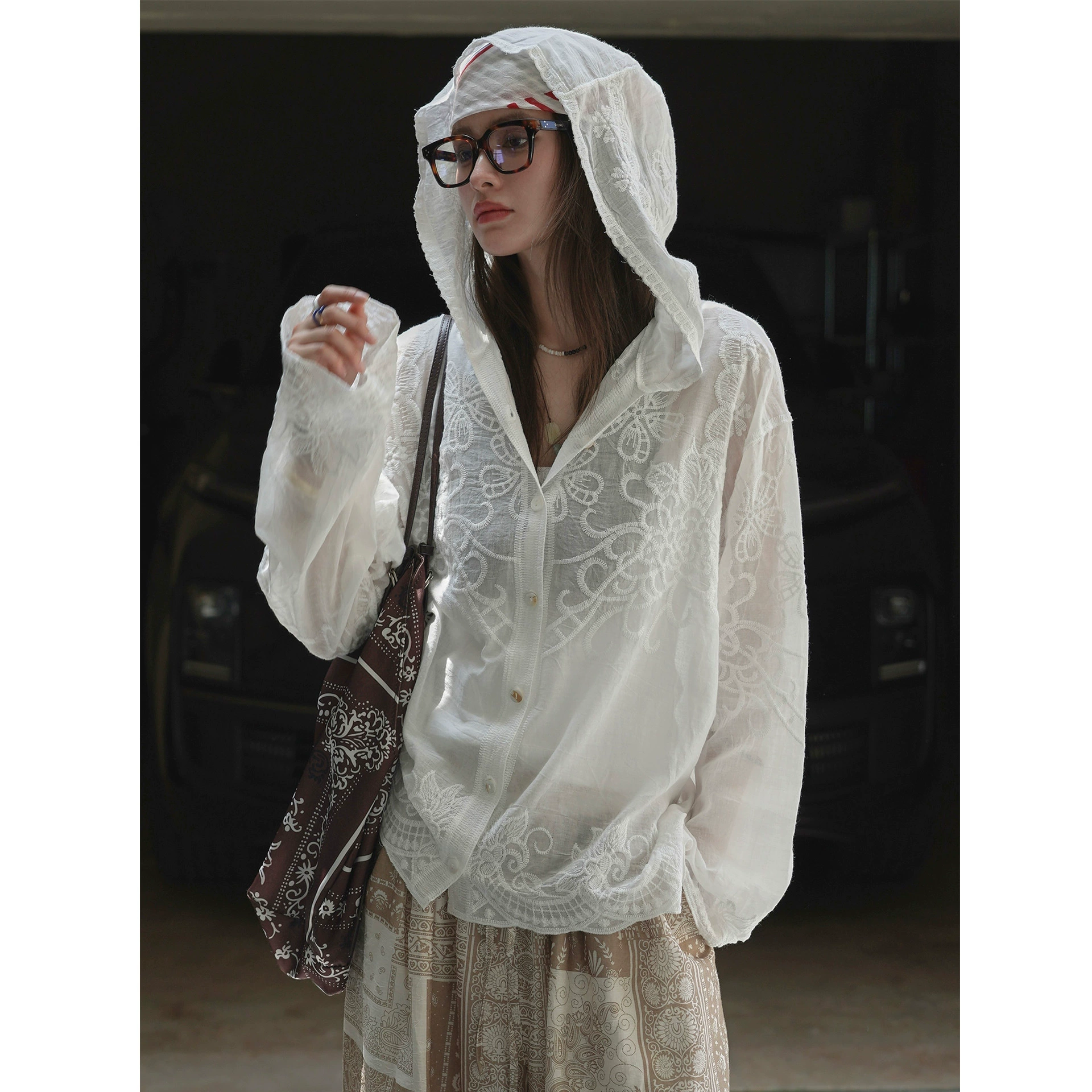 Новая летняя модная кружевная жаккардовая рубашка в корейском стиле с капюшоном, защита от солнца, легкий дышащий топ для женщин