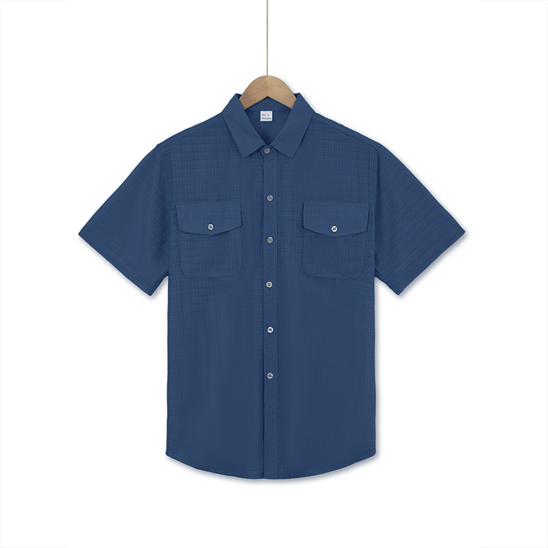 Chemise d'été à manches courtes pour homme, couleur unie, double poche, décontractée, pour les vacances_voghion.com