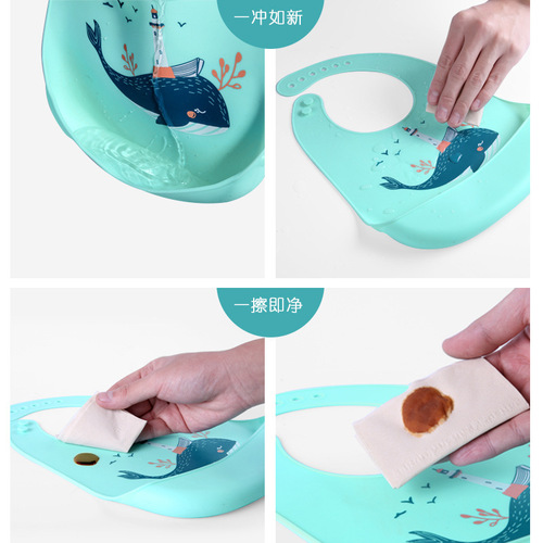 Children's silicone bib baby three-dimensional rice pocket baby waterproof no-wash bib super soft saliva pocket saliva towel wholesale