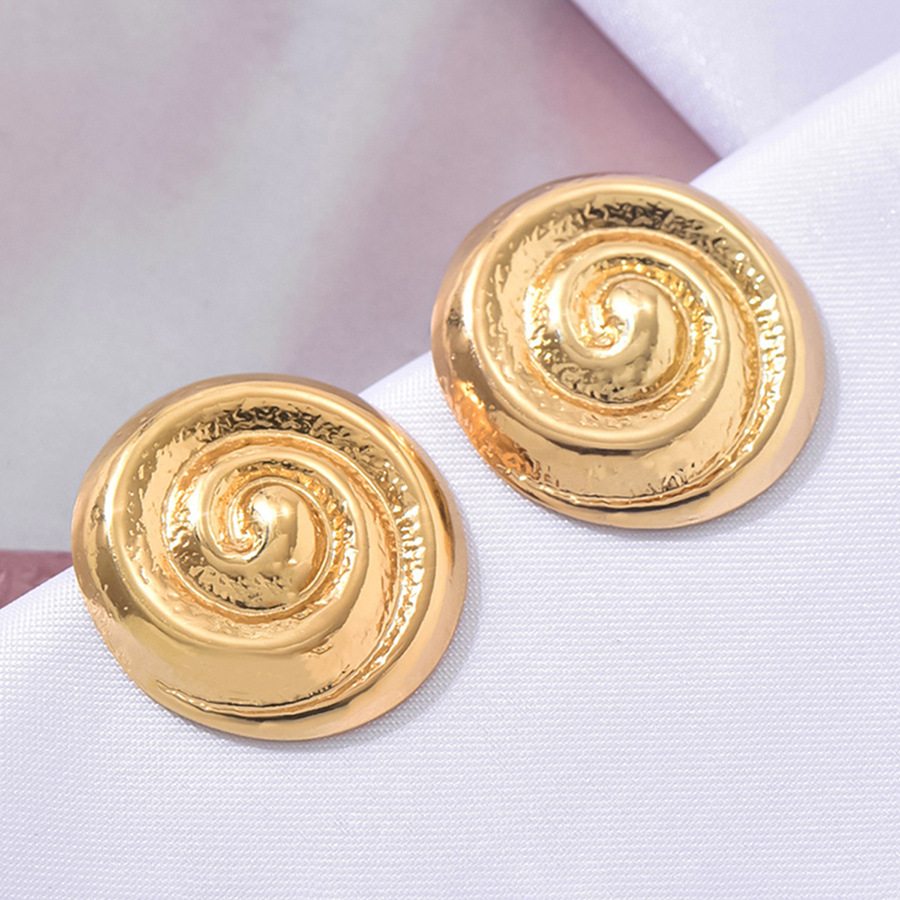 New French-style Minimalist Round Hammered Texture Non-pierced Ear Clips For Women, Fashionable Swirl Spiral Hoop_voghion.com