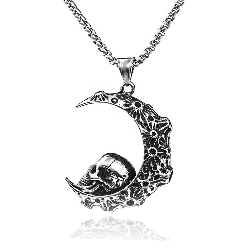 2023 Fashion Trend Creative Moon Titanium Steel Necklace Retro Hip-Hop Crescent Skull Pendant Stainless Steel 2023 Fashion Trend Creative Moon Titanium Steel Necklace Retro Hip-Hop Crescent Skull Pendant Stainless Steel