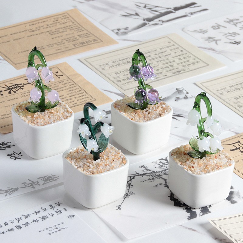 Zibo acristalamiento artesanía BoShan especialidad brotes de vidrio red maceta verde flores regalos de decoración de mesa