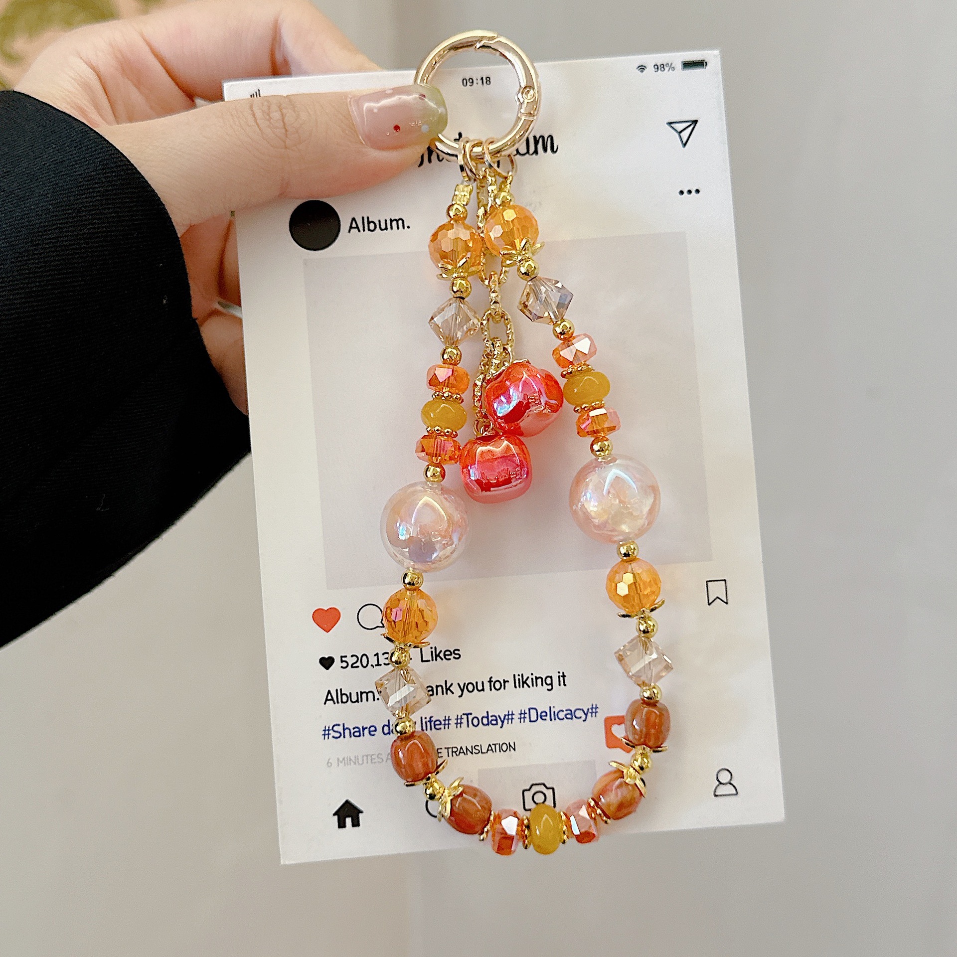 Boutique hecho a mano de alta gama para teléfono móvil cadena ins caqui Ruyi cadena colgante cordón de teléfono móvil de moda cadena/colgante corto