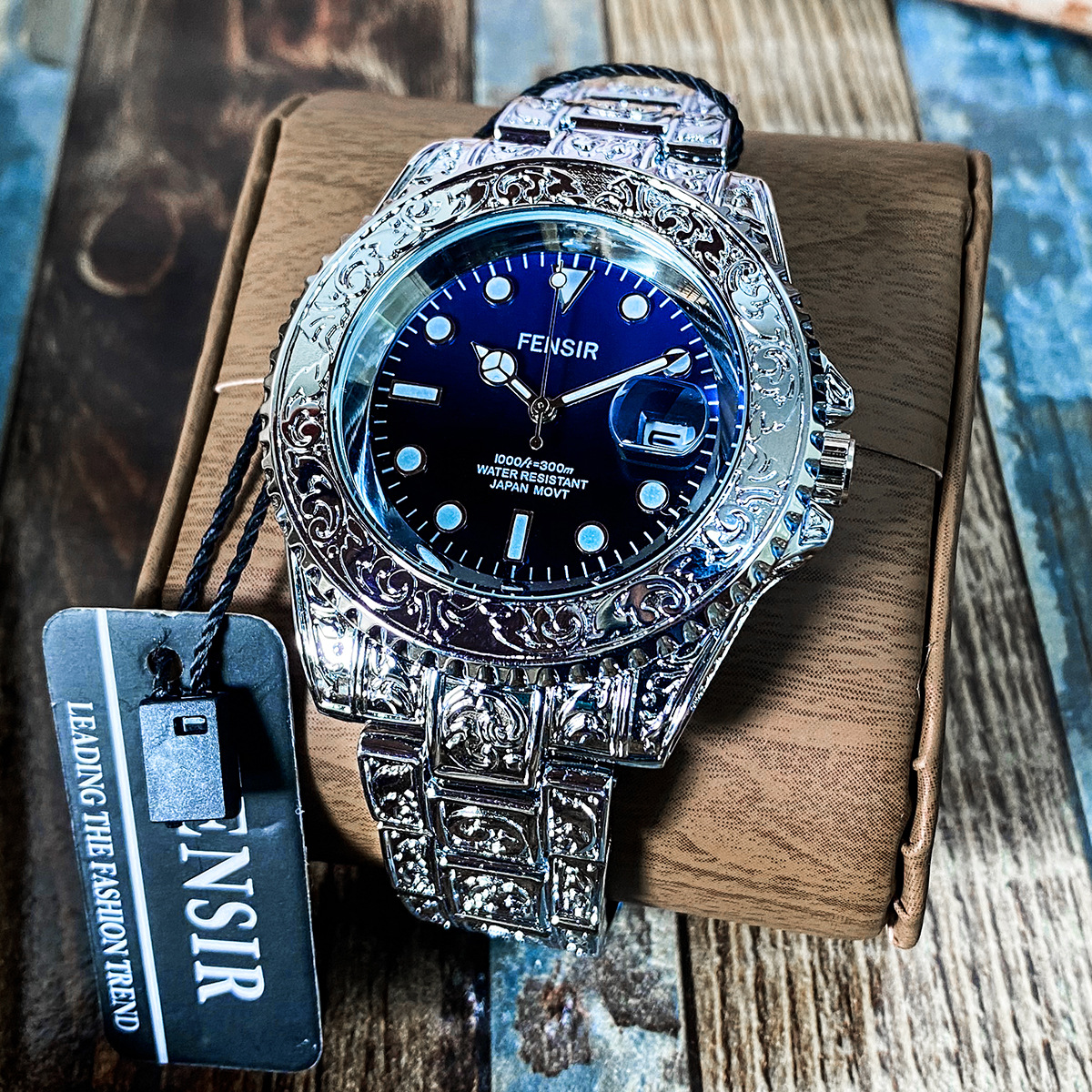 芬仕渐变水鬼手表男学生防水厂家批发日历跨境直播东南亚大表盘