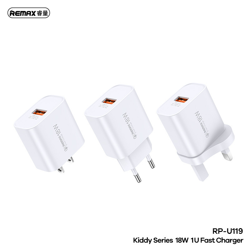 REMAX Rui Liang enlightens 18W single U fast charging travel adapter RP-U119 US gauge British gauge European gauge charging head