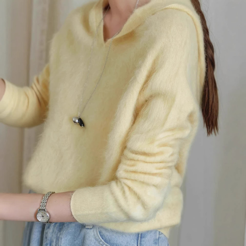 Jiaxing Puyuan Sweater Factory Wool Cashmere Brushed Hooded Sweater Women's Bottoming Pullover Brushed Sweater Hoodie Women