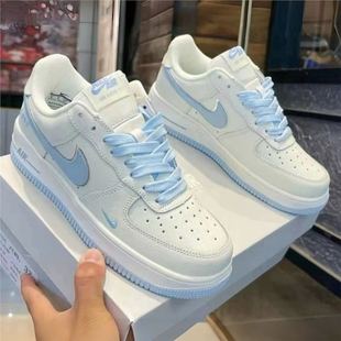 Popular Pure Original Af1 Air Force One Small Hook Sky Blue Casual University Double Hook White and Blue Ins Trendyy Sneakers Campus