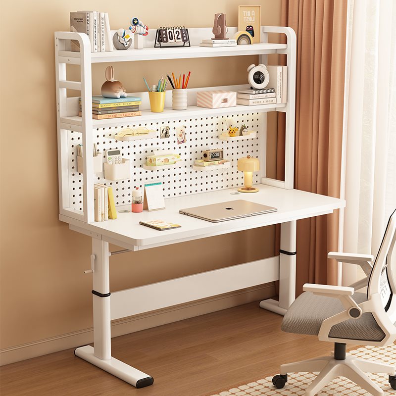 实木书桌书架一体可升降组合桌带洞洞板学生家用学习桌台式电脑桌