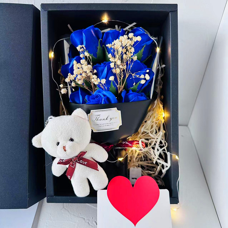 Valentinstag Rosen-Seifenblumen-Mixbox für Freundin zum Geburtstagsgeschenk mit LED-Lichter_voghion.com