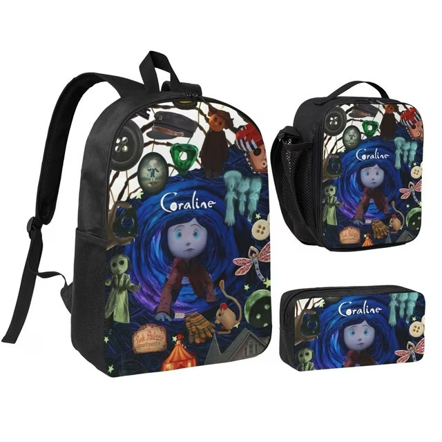 Mochila impresa de venta caliente transfronteriza, mochila escolar para estudiantes de primaria y secundaria, mochila de gran capacidad, bolso, estuche para lápices, juego de tres piezas