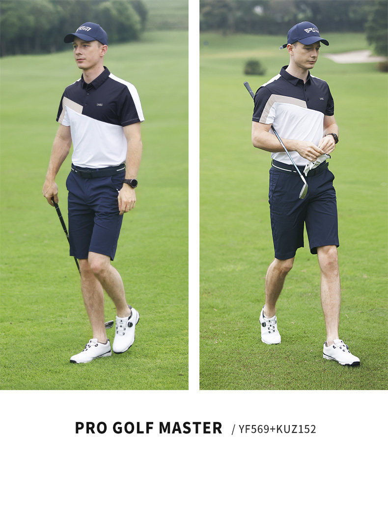 Áo polo golf nam PGM tay ngắn, phối màu tương phản, chất liệu thoáng mát — YF569-màu xanh nước biển, YF569-màu xanh lá cây chi tiết 8