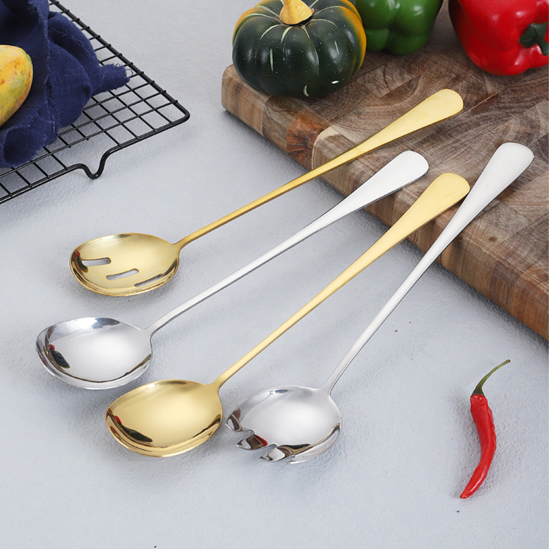 Cuchara pública de acero inoxidable con mango largo ensalada tenedor cuchara Colador cuchara de autoservicio Cuchara de comida china y Occidental cuchara de ensalada