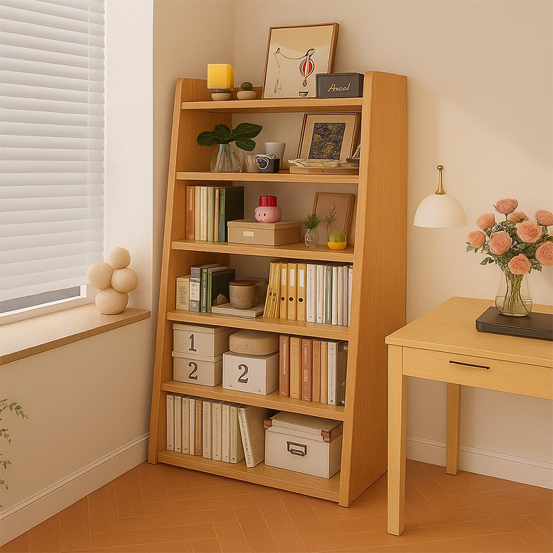 Estante de madera sólida estante de almacenamiento doméstico estante de almacenamiento sala de estar estante de visualización trapezoidal estante de pared simple estante multicapa