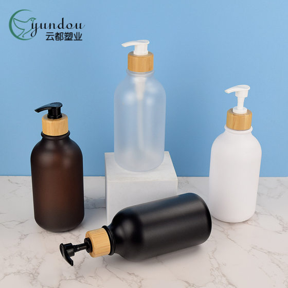 Spot PET shower gel shampoo bottle 500ml lotion bottle scrub craft travel sub-bottling with wood grain pump