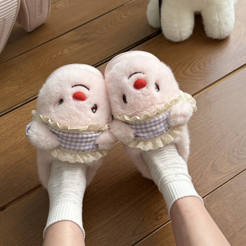 Little Bear Cartoon Cotton Slippers Women's Autumn and Winter Home Plush Warm Fur Slippers Winter Indoor Home Stuffed Slippers
