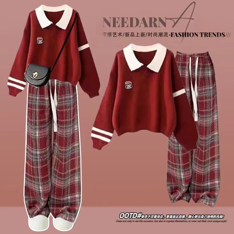 Red red plat pants (fleece-lined)
