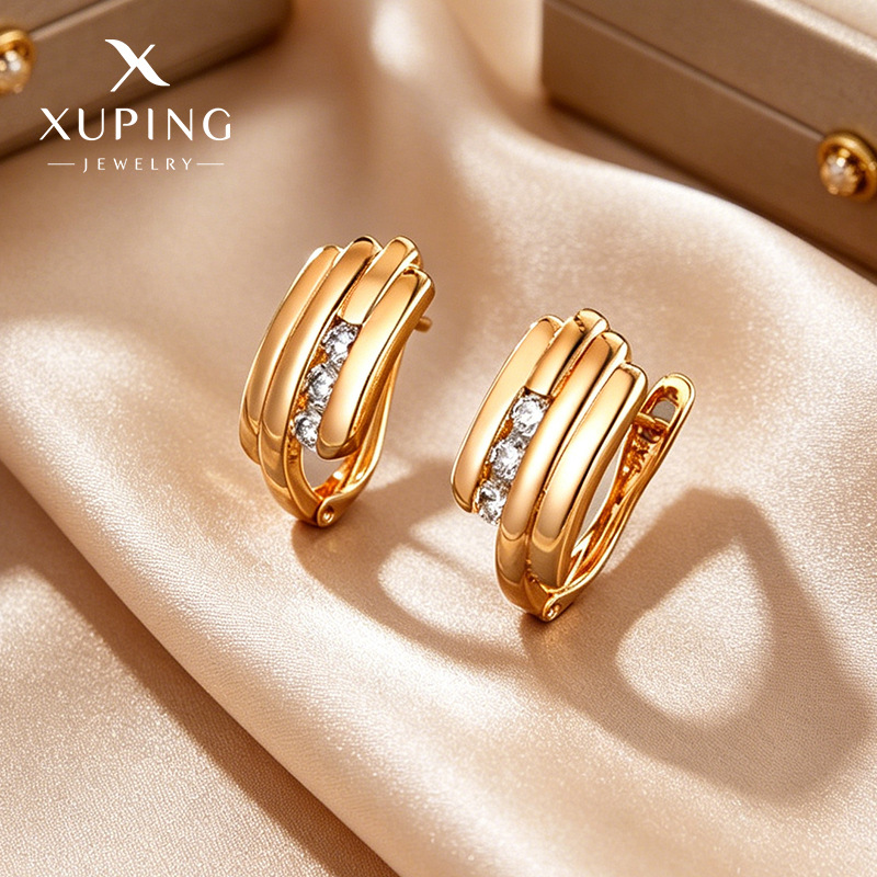 Pendientes Xuping de nueva moda, aleación galvanizada en color 18k, con piedras artificiales, estilo ruso, elegantes y exquisitos.