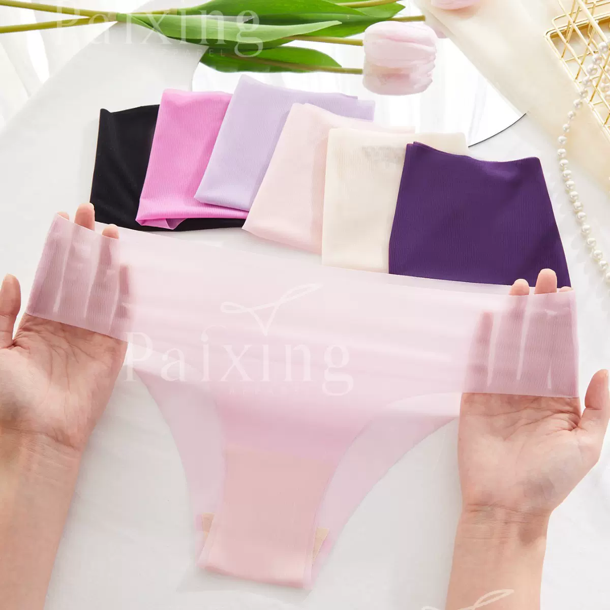 跨境无痕一片式简约性感透气舒适冰丝内裤低腰瑜伽隐形女士三角裤