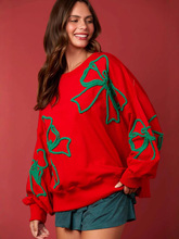 2024欧美跨境亚马逊热卖速卖通独立站休闲蝴蝶结绳绣中长款卫衣女