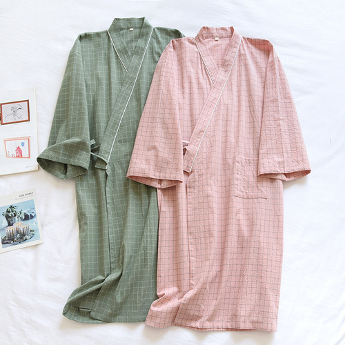 Summer new couple home robe spring and autumn thin pure cotton men's and women's washed cotton bathrobe 100% cotton comfortable manufacturer direct supply