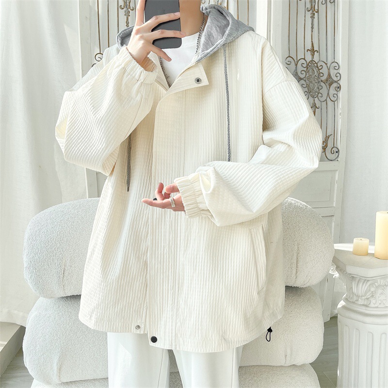 2024 Spring New Explosions Waterproof Bubble Lattice Personalized Jacket Men's plus size Loose Contrast Color Jacket Stitching Hooded