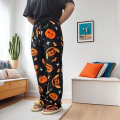 跨境万圣节法兰绒睡裤女秋冬季新款加厚加绒保暖休闲居家裤