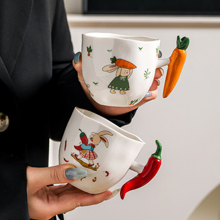 Creative Household Ceramic Water Cup High Color Value Office Coffee Cup Cute Cartoon Accompanying Gift Mug Breakfast Cup