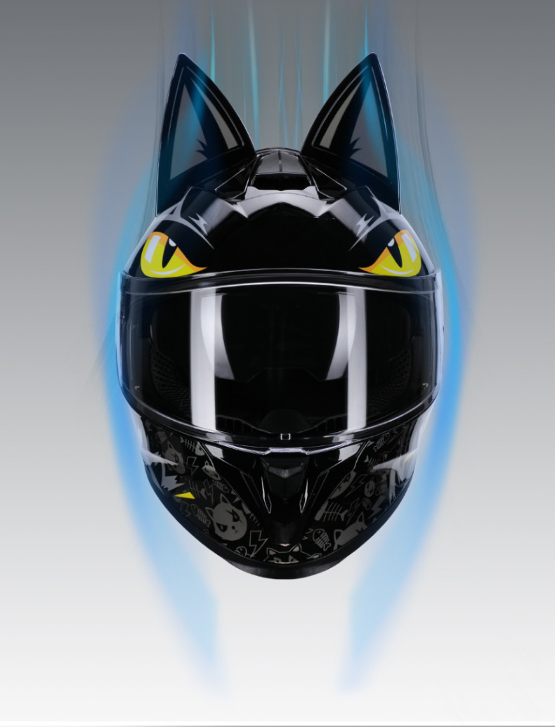 3C Certified Cat Ear Electric Motorcycle Helmet, Travel and Work Clothing, All-Season Bluetooth Personalized Motorcycle Full-Face Helmet