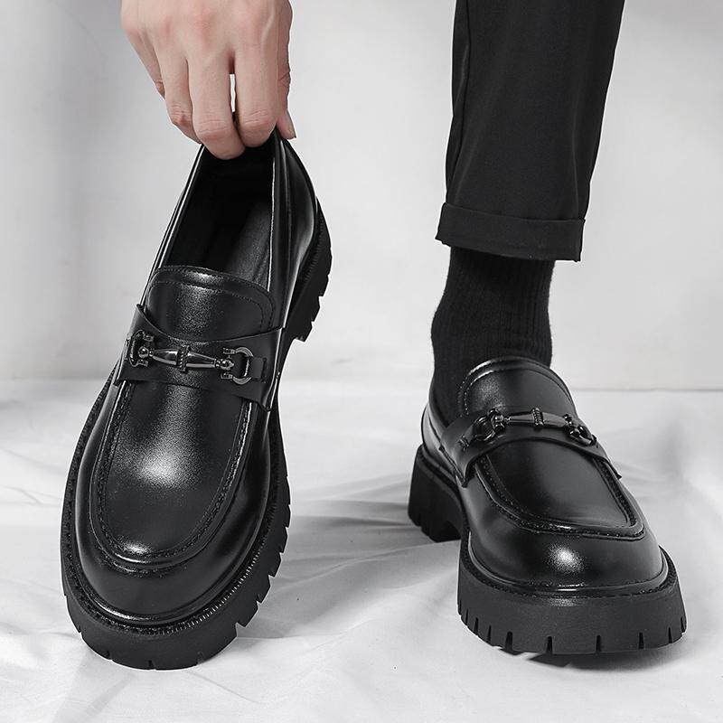Giày lười nam da PU mũi tròn, đế dày tăng chiều cao, bề mặt bóng — 3061 màu nâu, 3061 đen mờ, 3061 đen sáng, 3061 đen và trắng