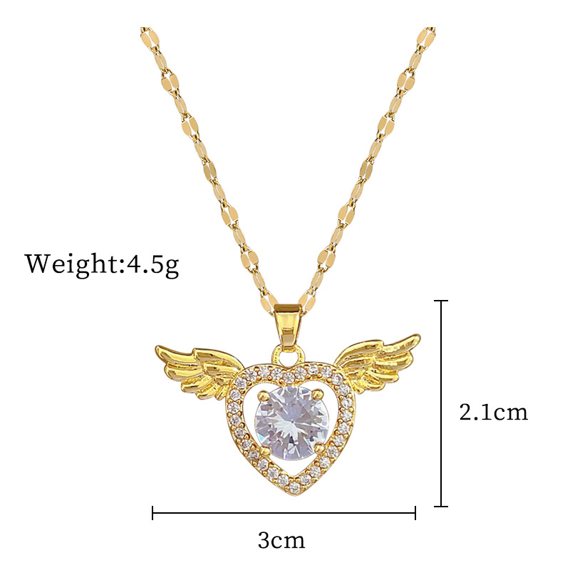 Collar de corazón con alas en acero titanio y diamantes_voghion.com