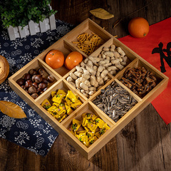 Wooden bamboo snack plate for home brewing tea, tea and snack plate, food ingredients hot pot nine-grid vegetable tray with lid